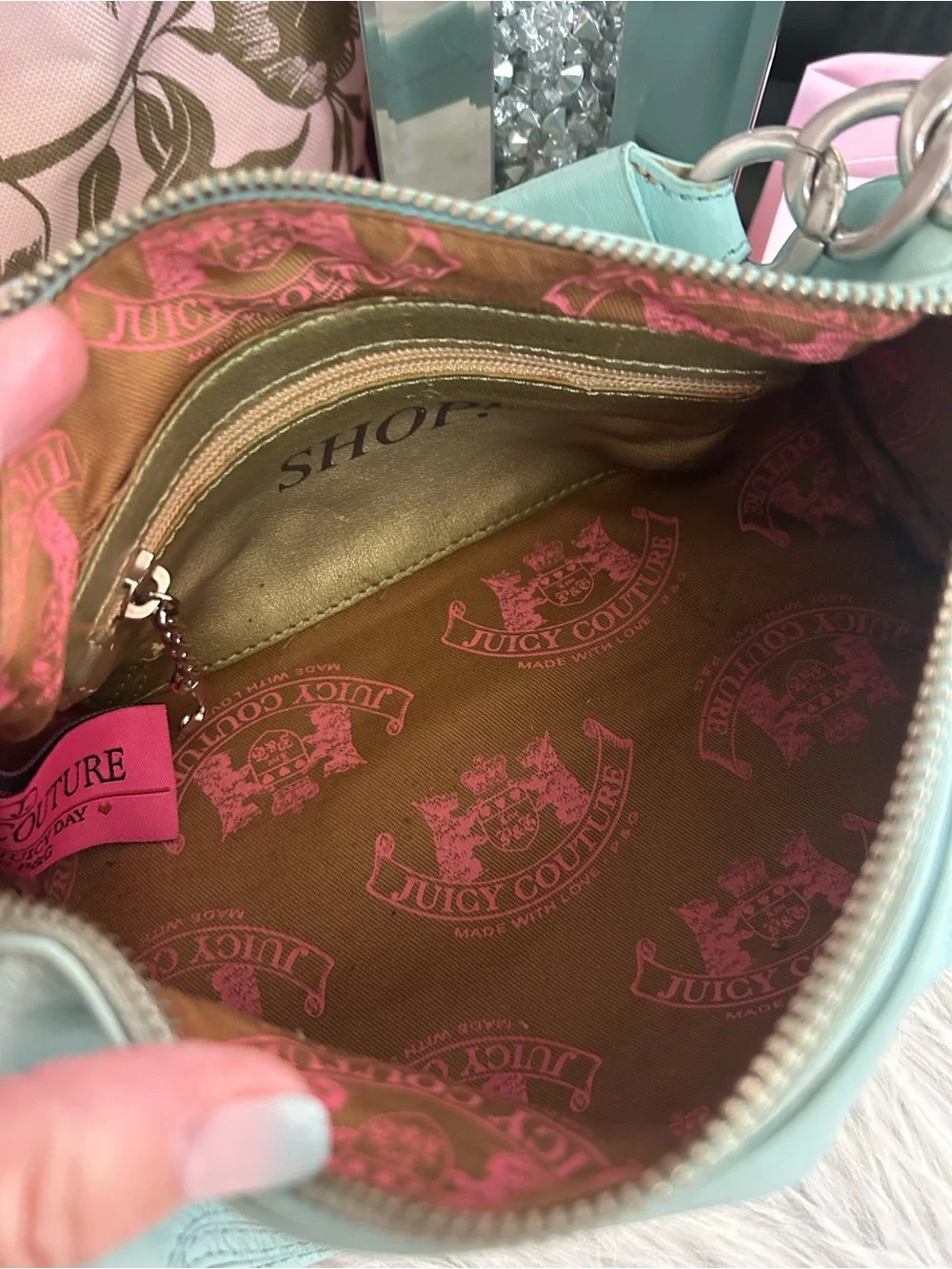 Rare Y2K P&G 2005 Juicy Couture Light Blue Leather Barrel Bag